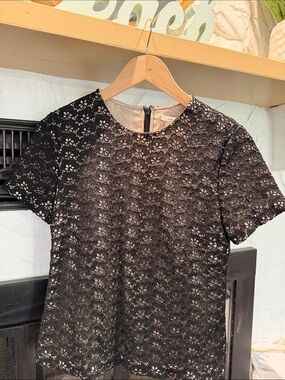 Diane Von Furstenberg Black Floral Lace Short-Sleeve Top